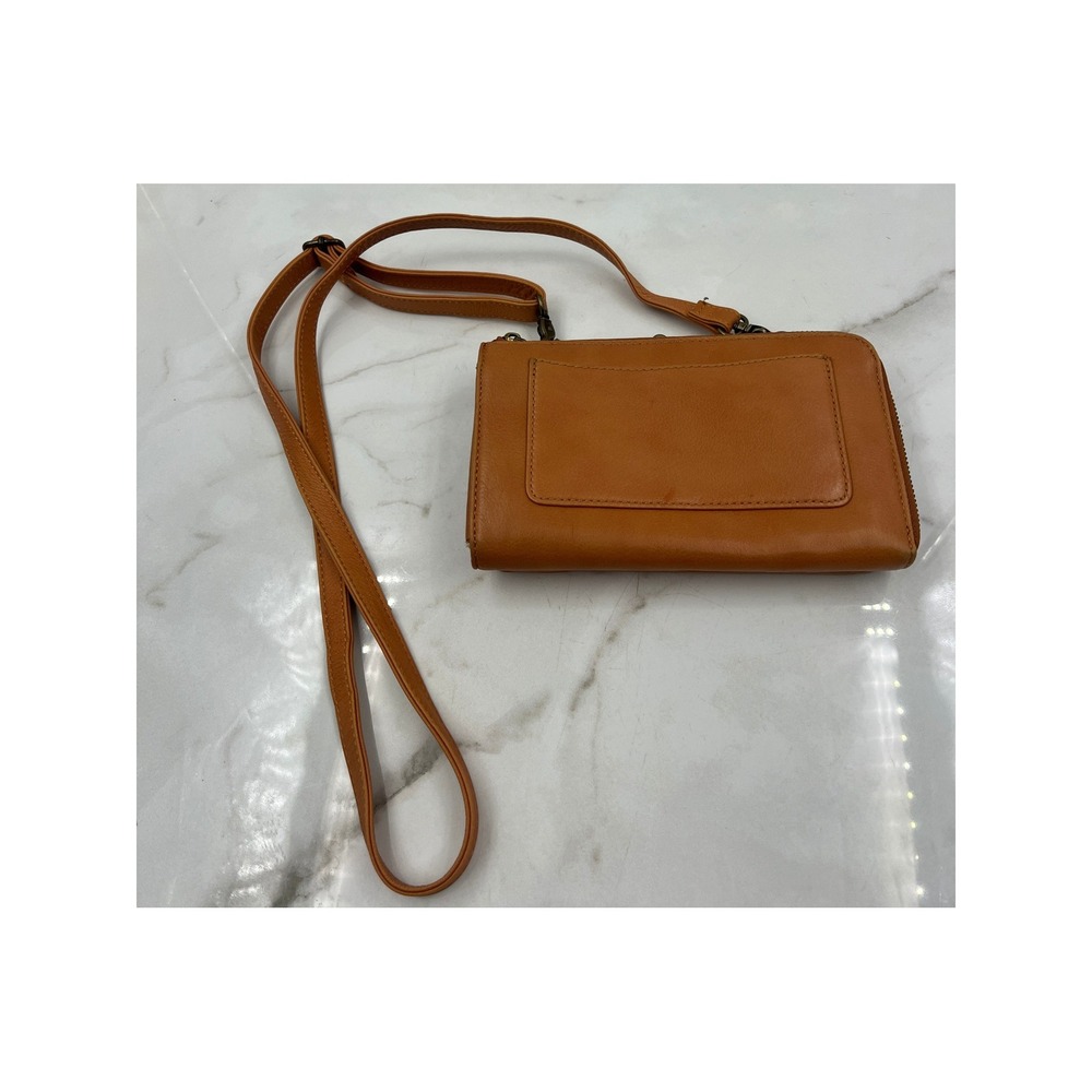 Minooy Tan Leather Crossbody Bag Kiss Lock Wallet Purse Vintage Style Brown